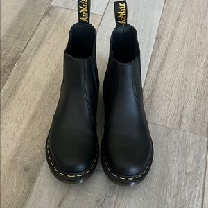 Dr. Martens Black Leather Boots with Yellow Stitching